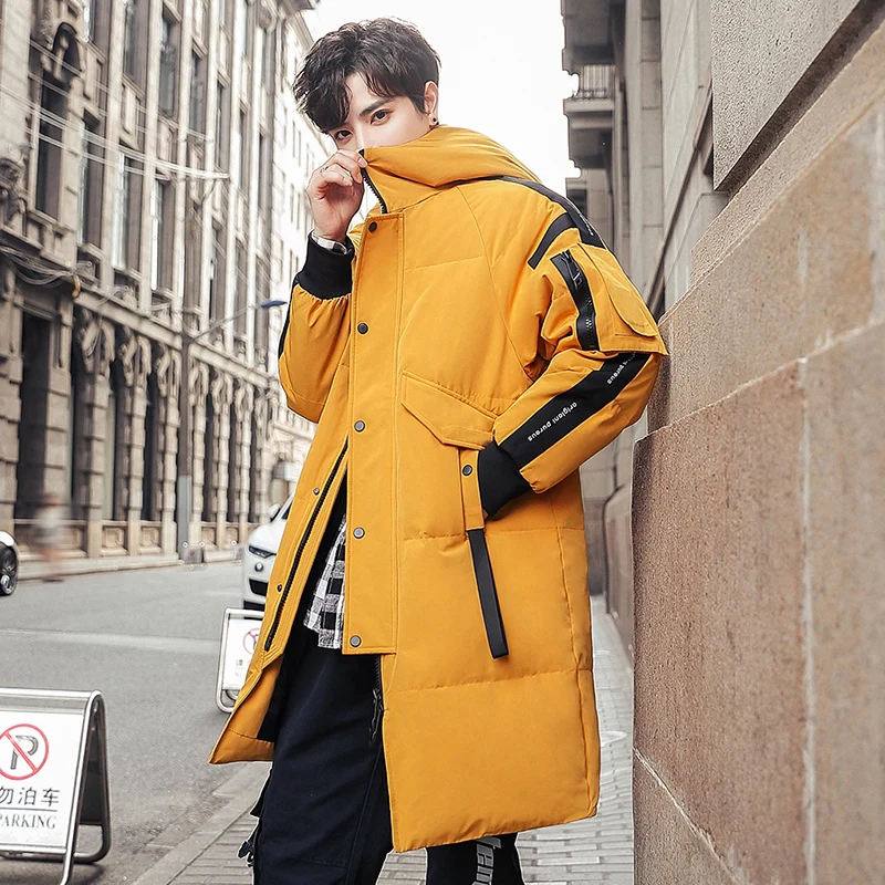 2022 New brand wind down jacket men's long tide thickened slim winter down jacket white duck dow casualn hooded warm coat