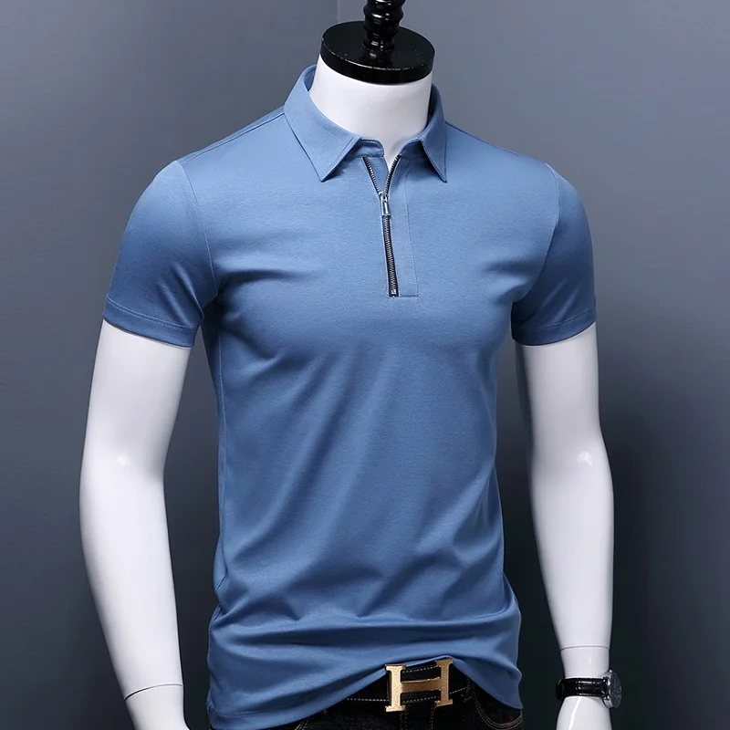 

Short Sleeve Shirt Quality Solid Color Polo 2020 New Clothing Summer Casual Fashion Zipper Collar Men Tops