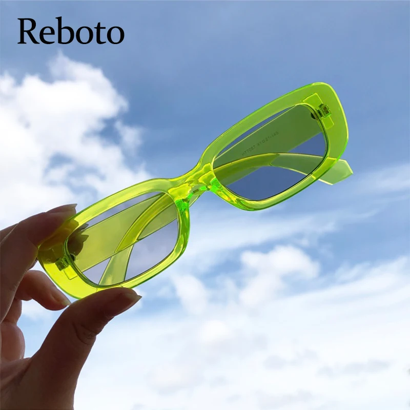 

New Fashion Green Rectangular Womens Sunglasses 2021 Trendy Brand Designer Retro Clear Rectangle Sun Glasses Female UV400 Oculos