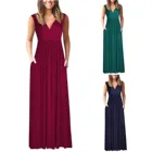 Женское летнее повседневное женское платье без рукавов с вырезом в форме буквы V на цельнолитой подошве Узкие пляжные размера плюс платья с карманами длинное платье сарафан женский летний