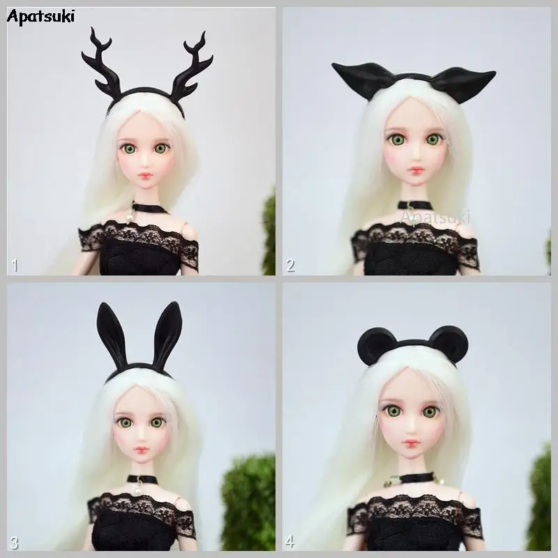 Повязка на голову черная с симпатичными ушками тиара для Барби пластмассовые