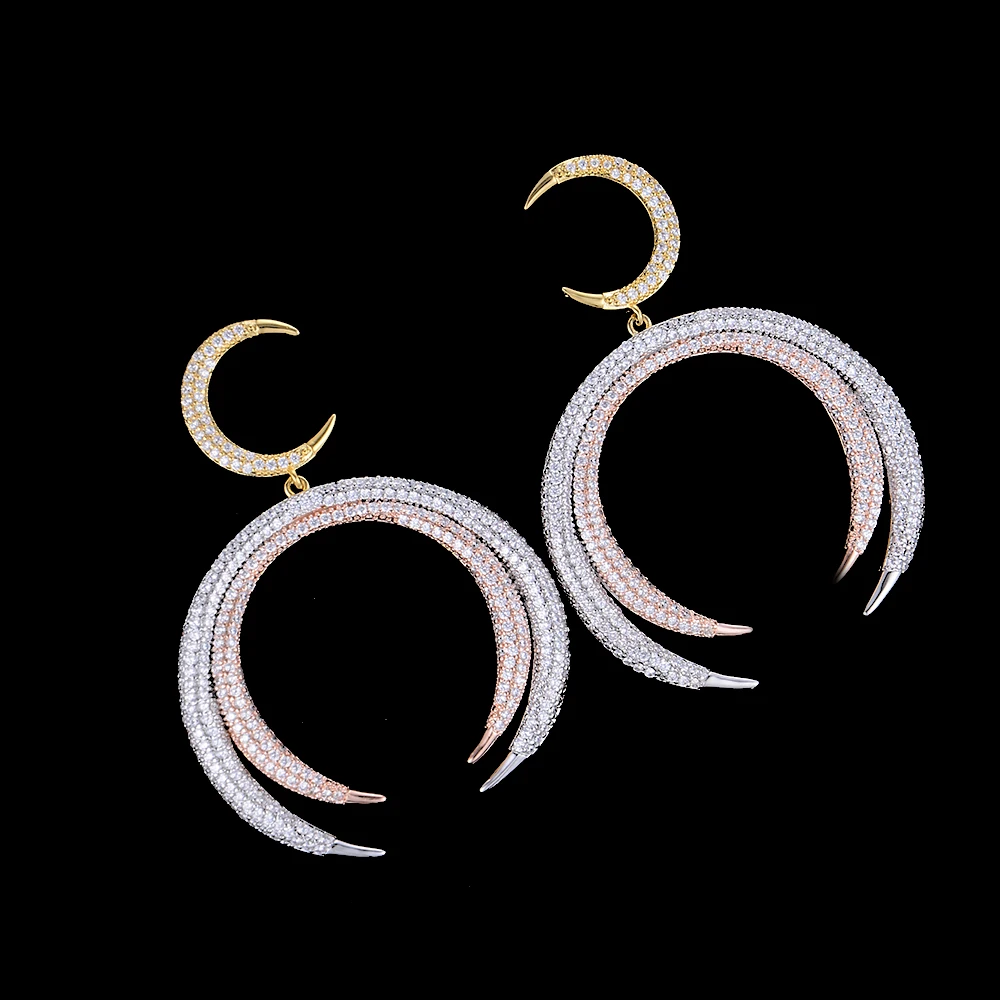 

LARRAURI Vintage Rhinestone Punk Earrings for Women Jewelry Boho Statement Earrings Full Cubic Zirconia Moon Drop Earrings