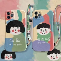cute cartoon boy and girl pattern leather phone case for iphone 12 mini 11 pro xs max xr x 8 7 plus 5s se2020 soft phone case