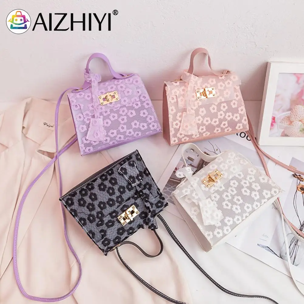 

Fashion Women Shoulder Bag Portable PU Leather Lace Flower Elegant Transparent Mini Female Crossbody Messenger Bags