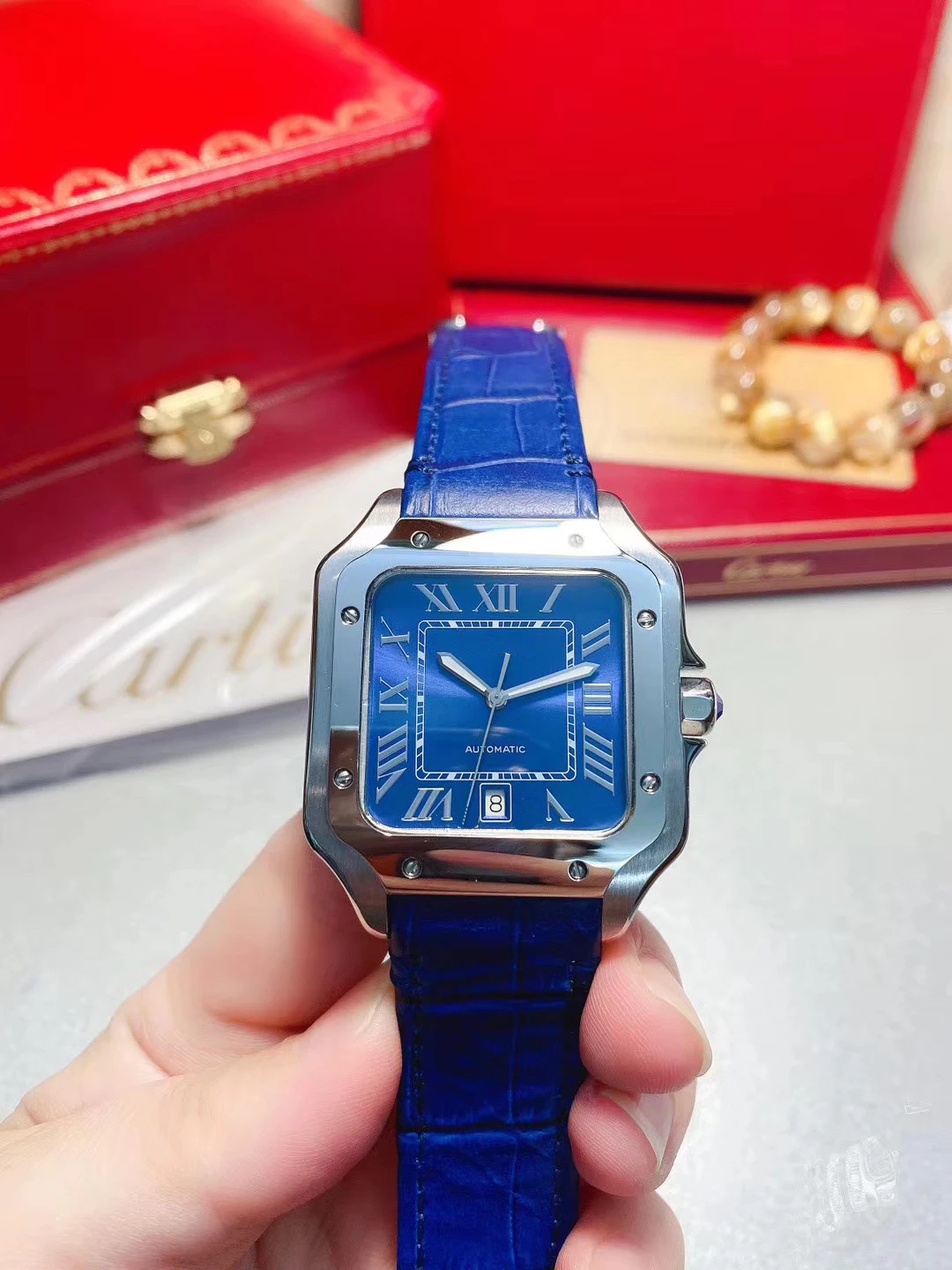 

2020 Luxury Brand New Automatic Mechanical Men Watch Sapphire Glass Blue Rome Dial Blue Leather Watches AAA+