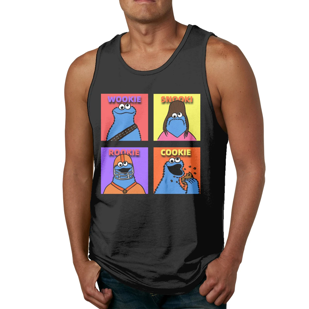 

Hip Hop Cartoon Cookie Monster Cotton Sleeveless Tank Top Vintage O-neck Sleeveless Shirt