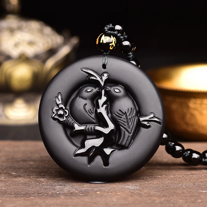 Натуральный черный обсидиан ожерелье из бисера ручной работы кулон нефрита