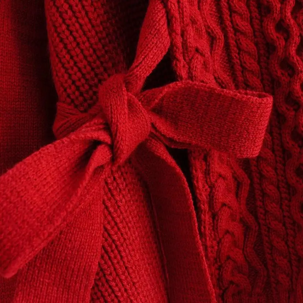 Женский пуловер с круглым вырезом свитер свободный на шнуровке Ретро стиль витой