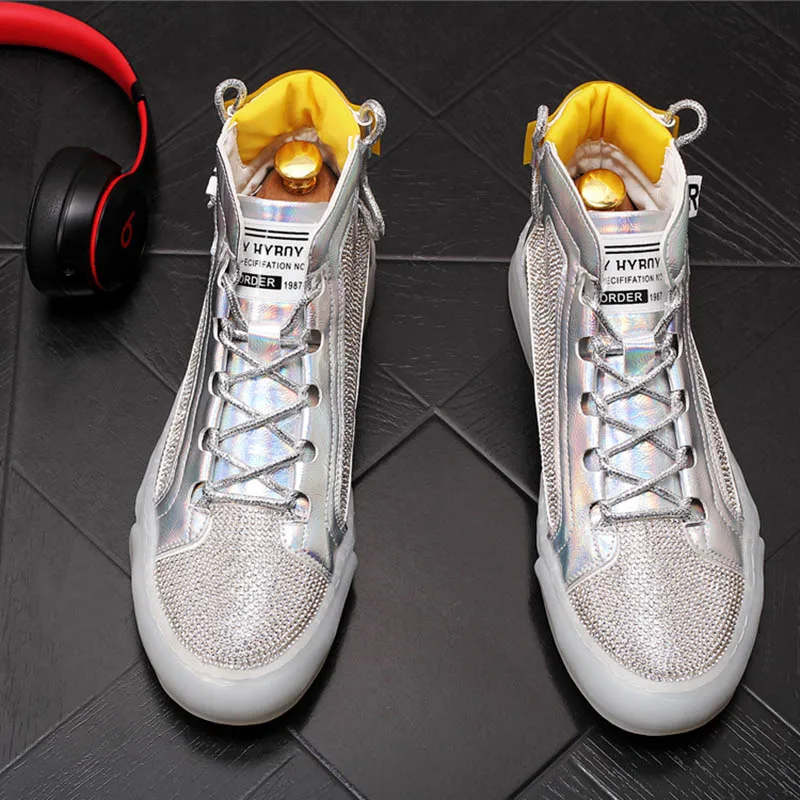 Туфли мужские со стразами повседневная обувь на платформе плоская подошва для