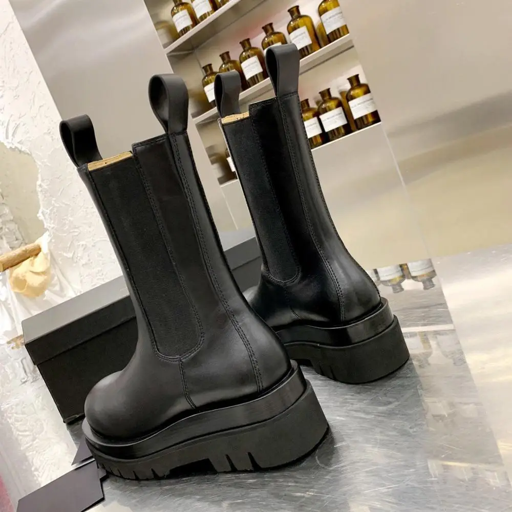 

Prowow Mid-calf Boots Women Women Shoes Genuine Leather Women Boots Round Toe Designer Shoes For Woman Chelsea