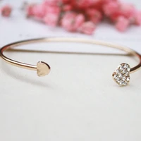 fashion adjustable crystal double heart bow bilezik cuff opening bracelets women jewelry gift