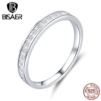 bisaer 925 sterling silver simple rings statement zircon beaded round finger ring for women wedding engagement fine jewelry