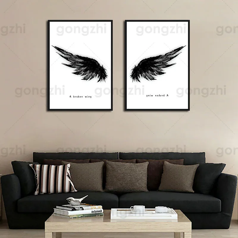

Angel's Black Wings Abstract Canvas Painting Wall Pictures for Living Room and Bedroom Art Posters Nordic Decoration