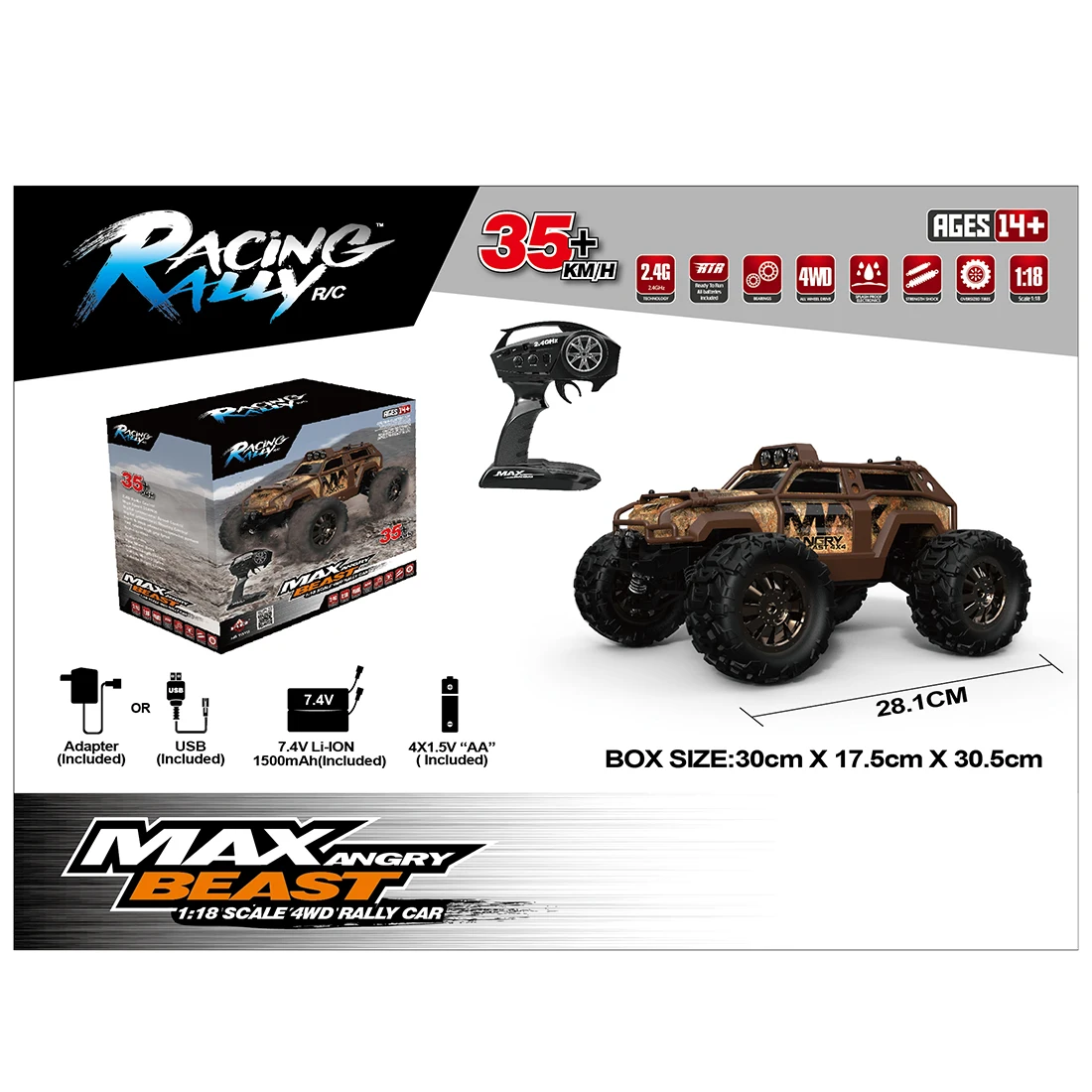 HB 1:18 2 4G 4WD Радиоуправляемая машина 35 + км/ч высокоскоростная вездеходная