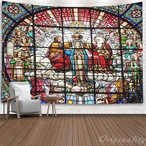 

Jesus Tapestry For Christmas Bedroom Stained Glass Father Rose Window Spain October Wall Hanging