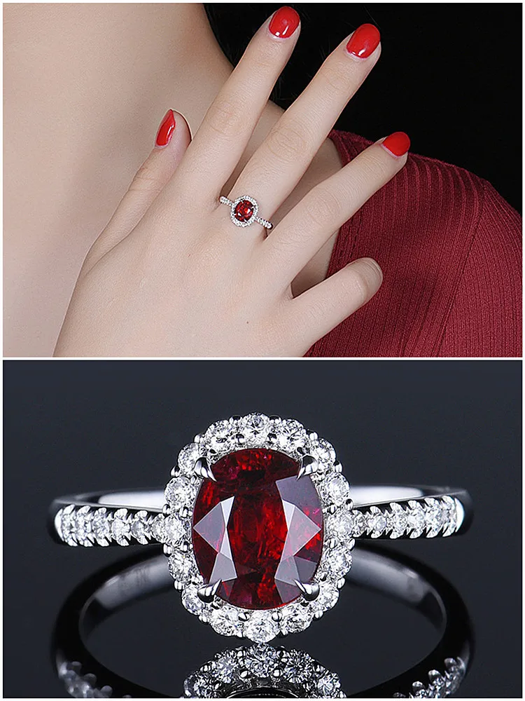 

Модные шикарные кольца с красным кристаллом рубином и бриллиантами для женщин, ювелирные изделия из белого золота и серебра, бижутерия, биж...