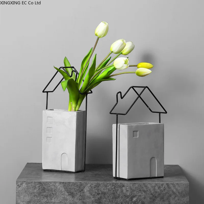 

Cement Iron Art Dried Flower Decoration Flower Arrangement Vase Home Decoration Modern Living Room TV Cabinet Table Decoration
