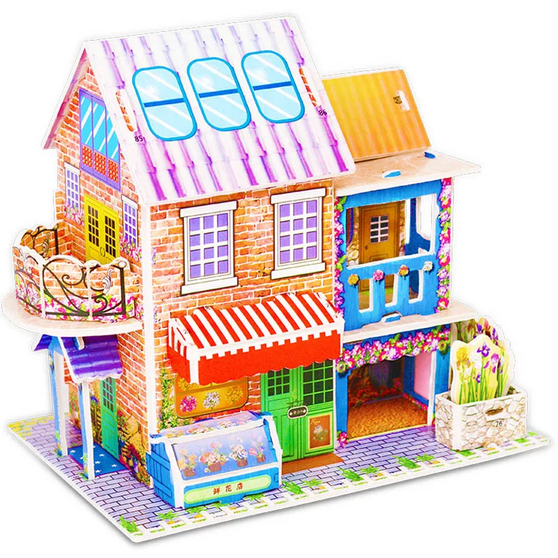 kids 3d stereo puzzle cartoon house castle building model diy handmade early learning educational toys gift for children free global shipping