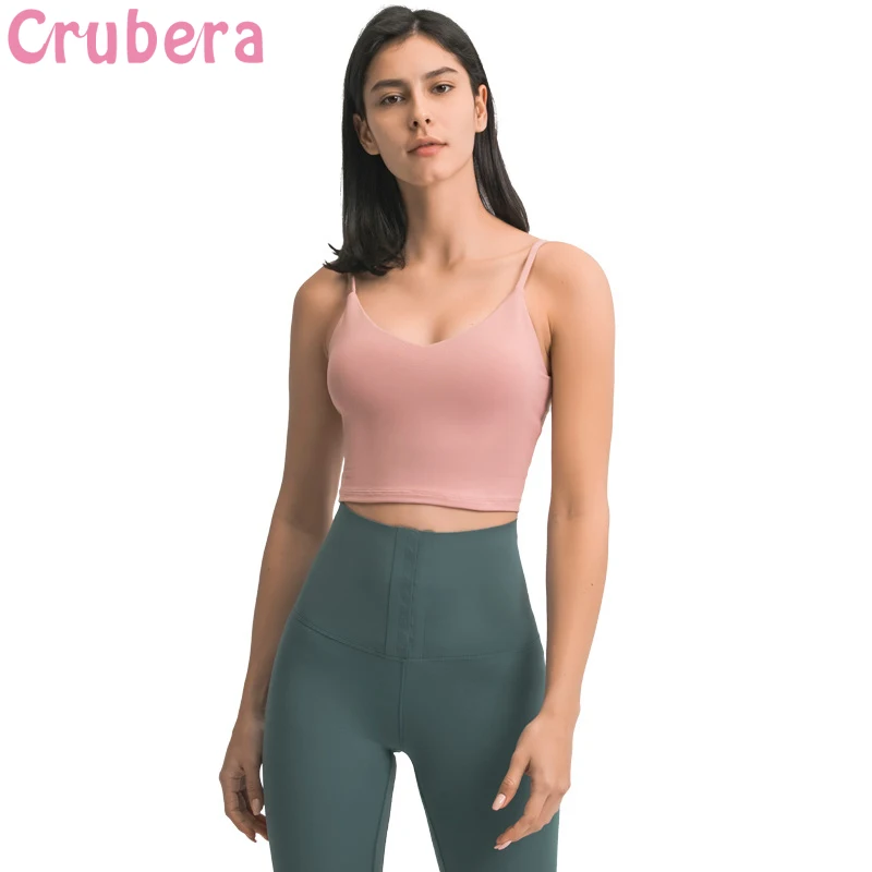 

CRUBERA Everyday V-neck Leisure Anti-sweat Padded Push Up Workout Exercise Gym Sport Bras Tops Women Fitness Bras Crop Top