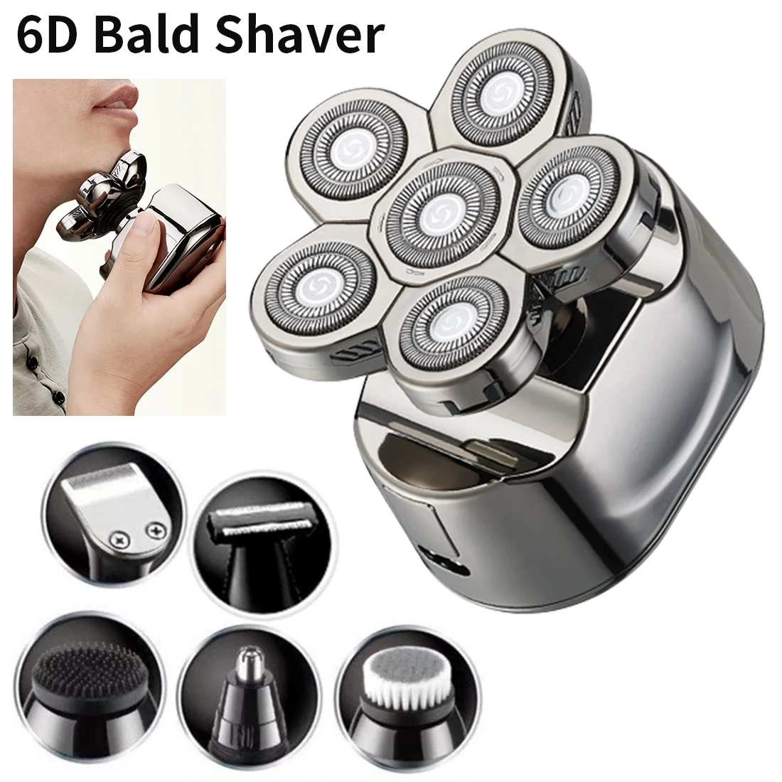 

6 in 1 Electric Shaver Rechargeable Razor portable 6 Floating blade Heads Nose hair beard trimmer Grooming Kit Shaver For Men