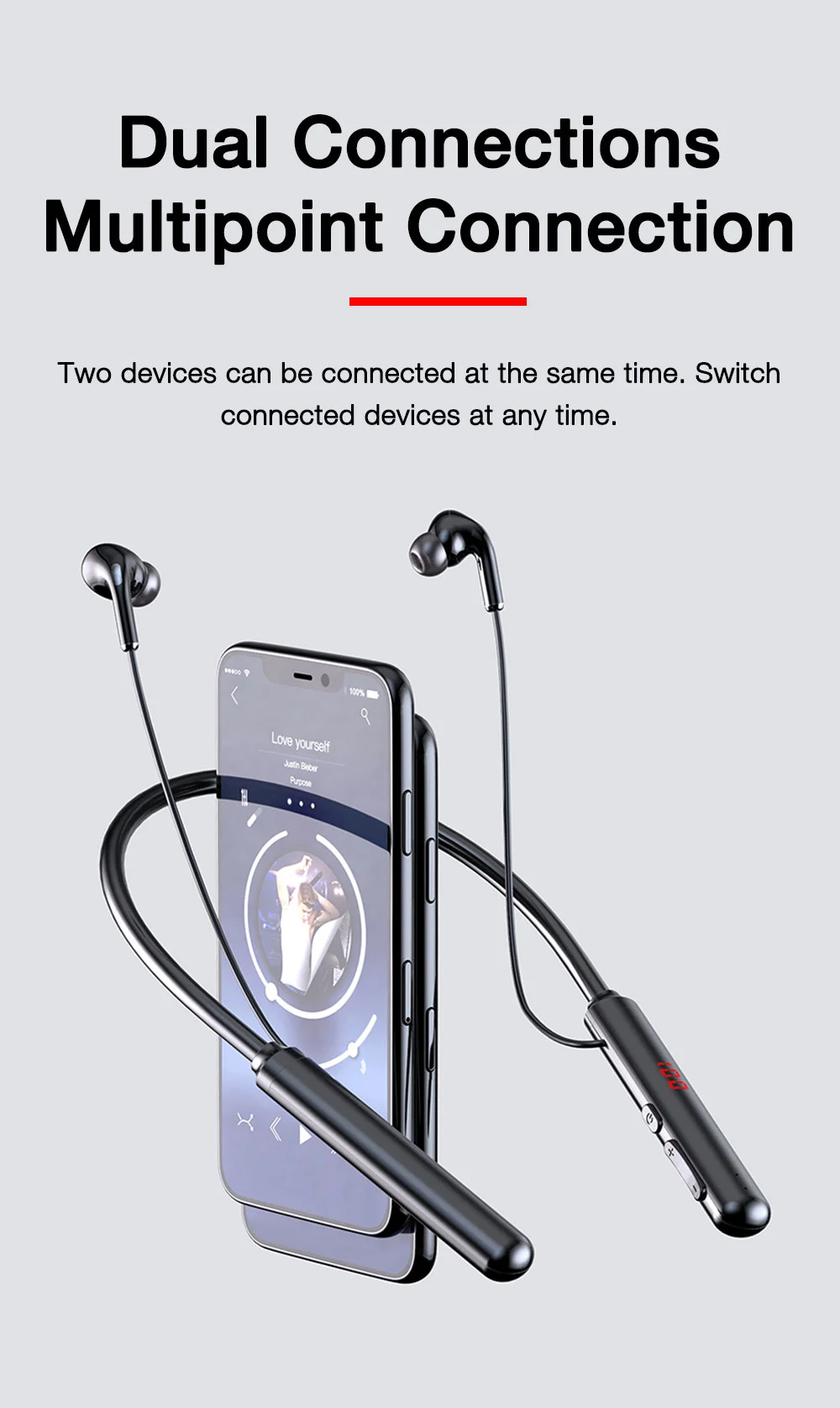 100 Hours Playback Wireless Bluetooth Earphones Magnetic Sports Running Headset IPX5 Waterproof Sport earbuds Noise reduction