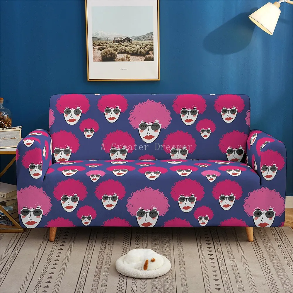 

3D Abstract Portrait Pattern Covers For Sofa Individualistic Cover 1/2/3/4 Seater Sofa Dark Color Couch Covers For Living Room