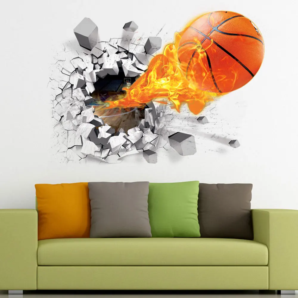 3D Basketball Removable Wall Stickers Decor Kid's Room Bedroom Mural Decals | Painting &amp Calligraphy
