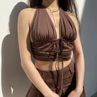 Harajuku с коротким топом на бретелях Бар одежда Y2K женское летнее сексуальное платье с v-образным воротом, с лямкой на шее платье на бретелях коричневого цвета на бретелях верхняя одежда аксессуар размер