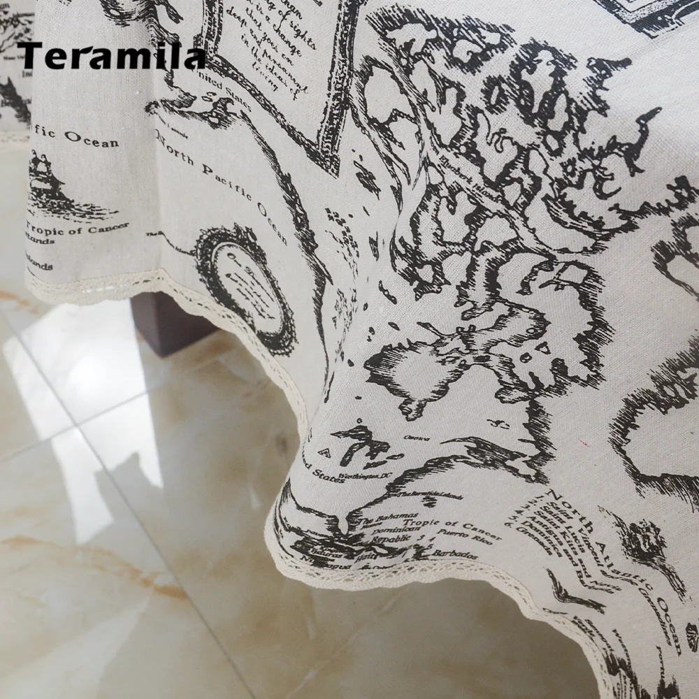 Teramila прямоугольная скатерть с рисунком карты плотная льняная кружевом для