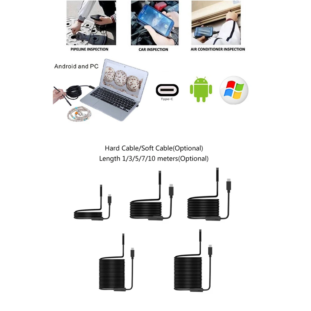 type c android usb endoscope camera 7 0mm hard cable pc android phone endoscope pipe type c endoscope inspection mini camera free global shipping