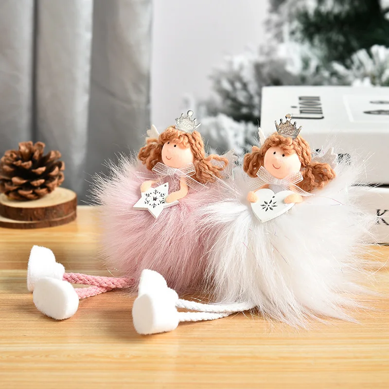 

Creative Angel Long Pendant Cute Doll Pink Feather Angel Christmas Tree Hanging Piece Christmas Decoration Children's Gift