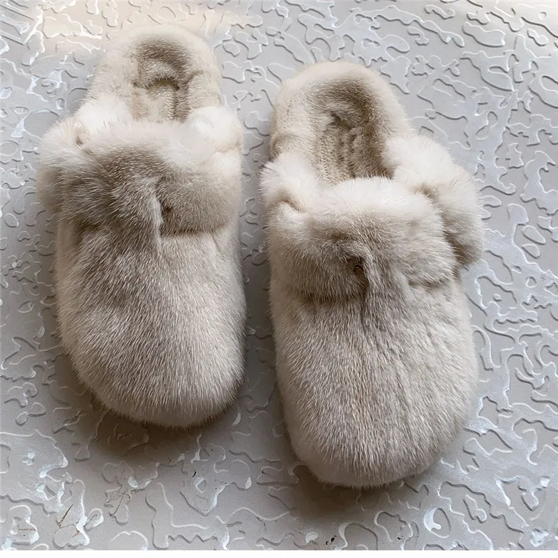 Туфли женские из натурального меха норки роскошные повседневные Мягкие и