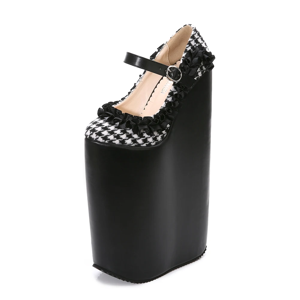 SDTRFT; sapato feminino; Туфли-лодочки на ультравысокой танкетке 30 см для студенток; женская обувь на платформе с круглым носком и пряжкой; обувь в стиле Лолиты для костюмированной вечеринки в стиле ретро