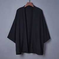 2020 fashion summer plain color coat japanese kimono cardigan kimono haori for woman man loose thin black outer garment