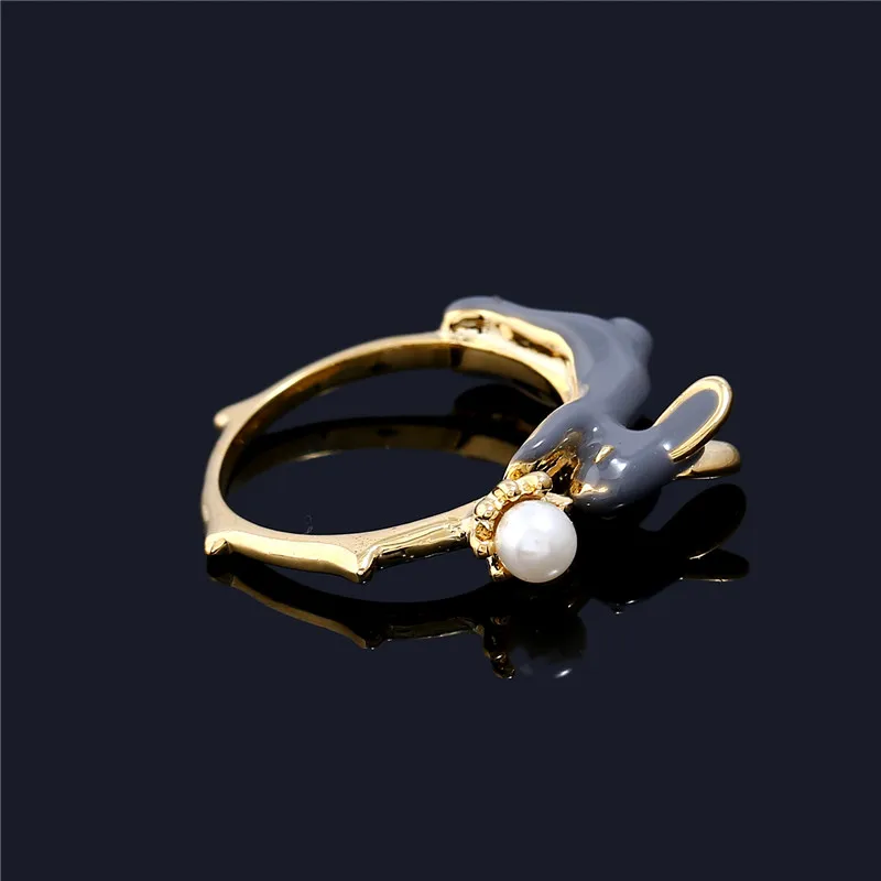 Женское кольцо с эмалью KCALOE корейское золотистого цвета имитацией жемчуга и