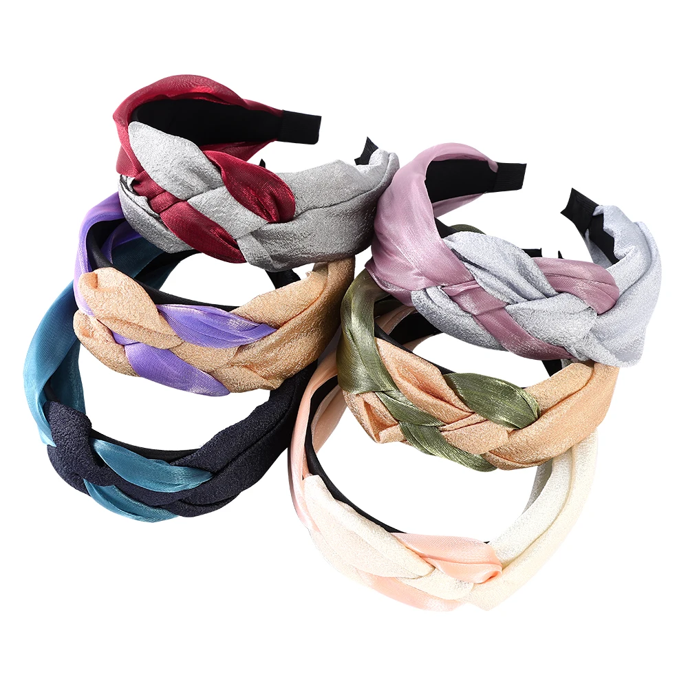 

Обруч для волос женский атласный, ободок с перехлёстом, коса с узлом, широкий ободок, модные аксессуары для волос для девушек