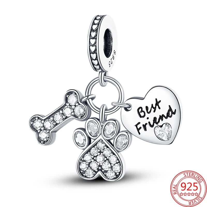 

New 100% 925 Sterling Silver Bone Cute Claw Heart Shape Charm Beads Fashion DIY Jewelry Fit Original Pandora Bracelet Pendant