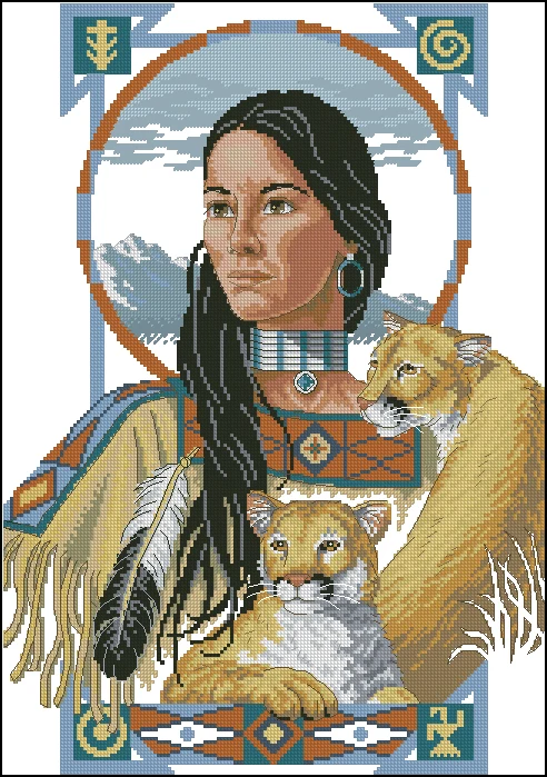 

Indian woman Leopard Sewing kit Top Quality Embroidery Needlework 14CT Unprinted Cross Stitch Kits DIY Handmade Home Decor