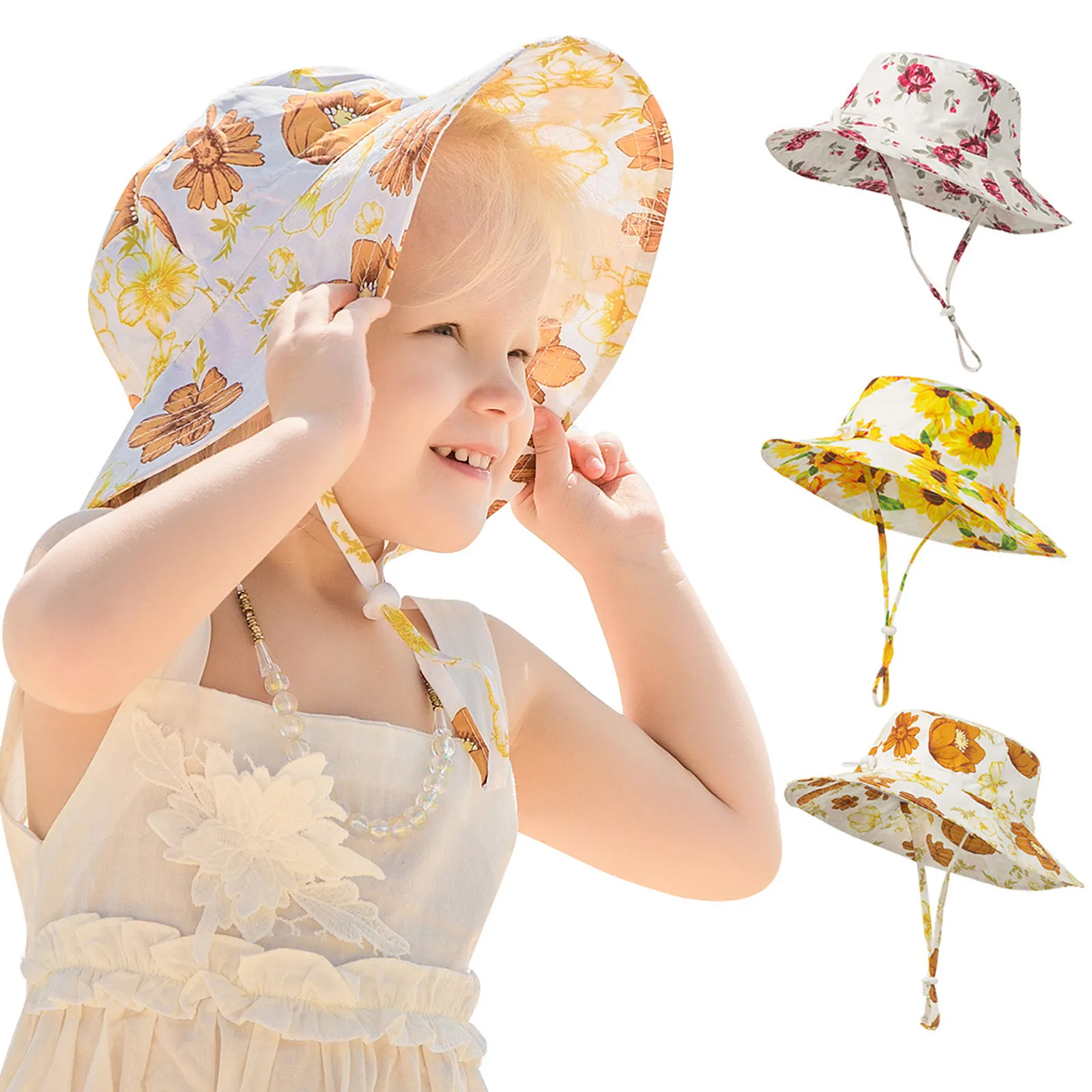

Summer Baby Hat Beach Sun Flower Hat Breathable Floral Printing Children's Fisherman Hat Outdoor Protection Beach Caps  