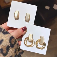 xiyanike copper imitation opal oblong pendant earrings golden multi ring earrings 2020 new fashion punk cool girl jewelry