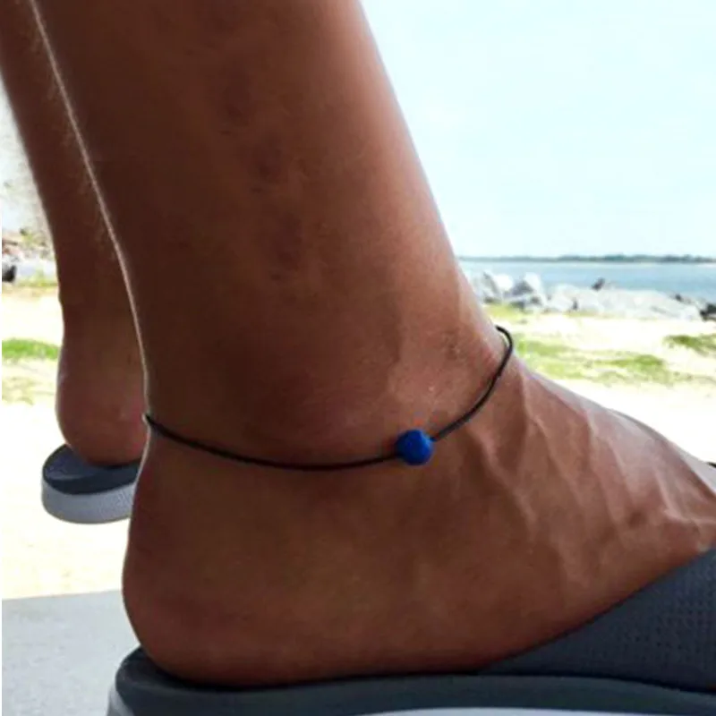 

Leather Rope Lucky Anklet for Men Women Couple Handmade Natural Lava Stone Beads Charm Foot Bracelet Barefoot Sandal Beach Chain