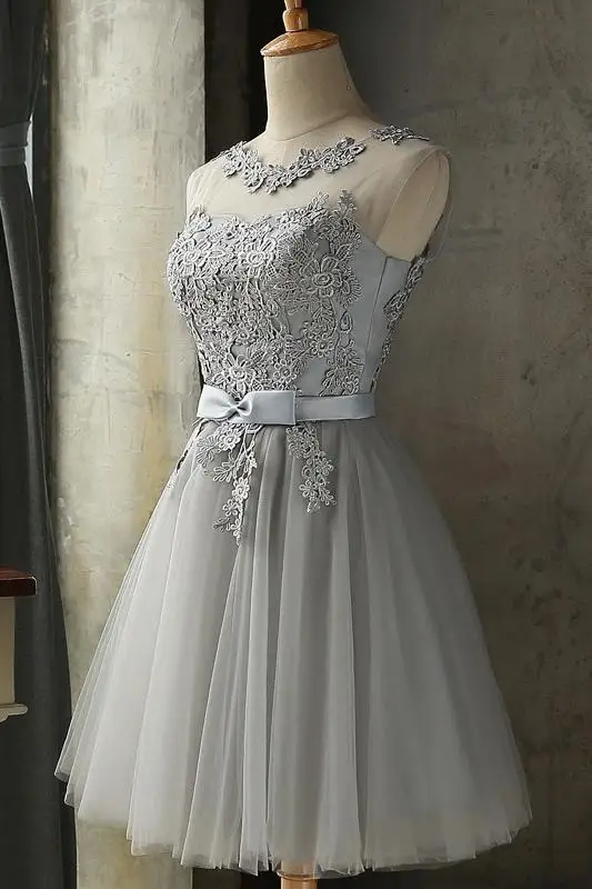 

Women's short formal prom evening dress Plus size O neck sleeveless lace tulle wedding party dress pink white bridesmaid dress