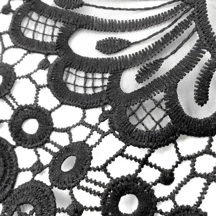 Черный хлопок Вышивка Цветы Кружева аппликация декольте Воротник отделка