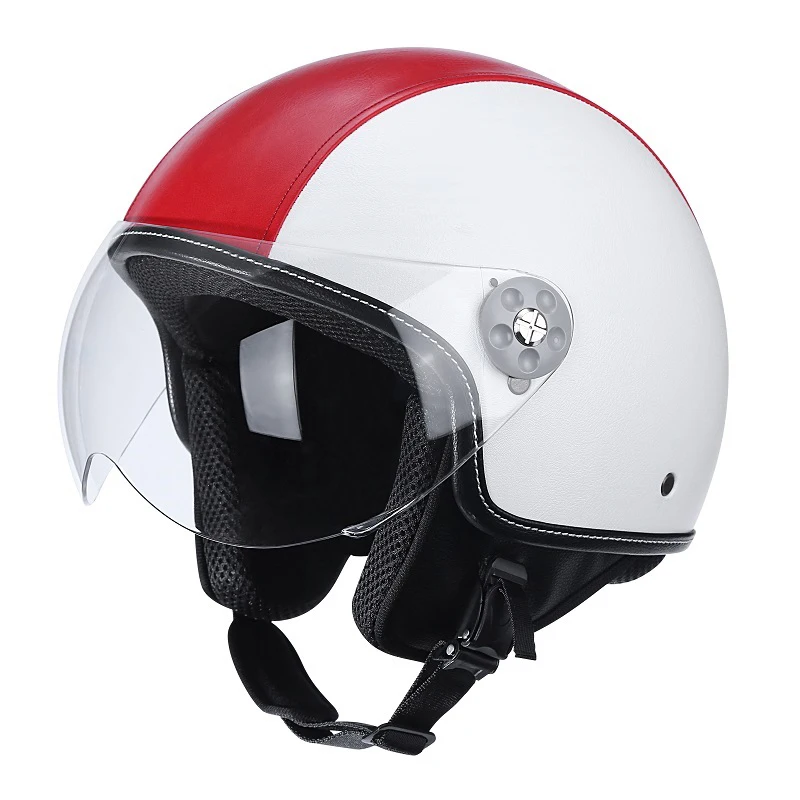 

Motorcycle Helmet Leather Open Face Vintage Retro Casco Commute Vespa Cafe Racer Quality Casque Jet Pilot Capacete De Moto