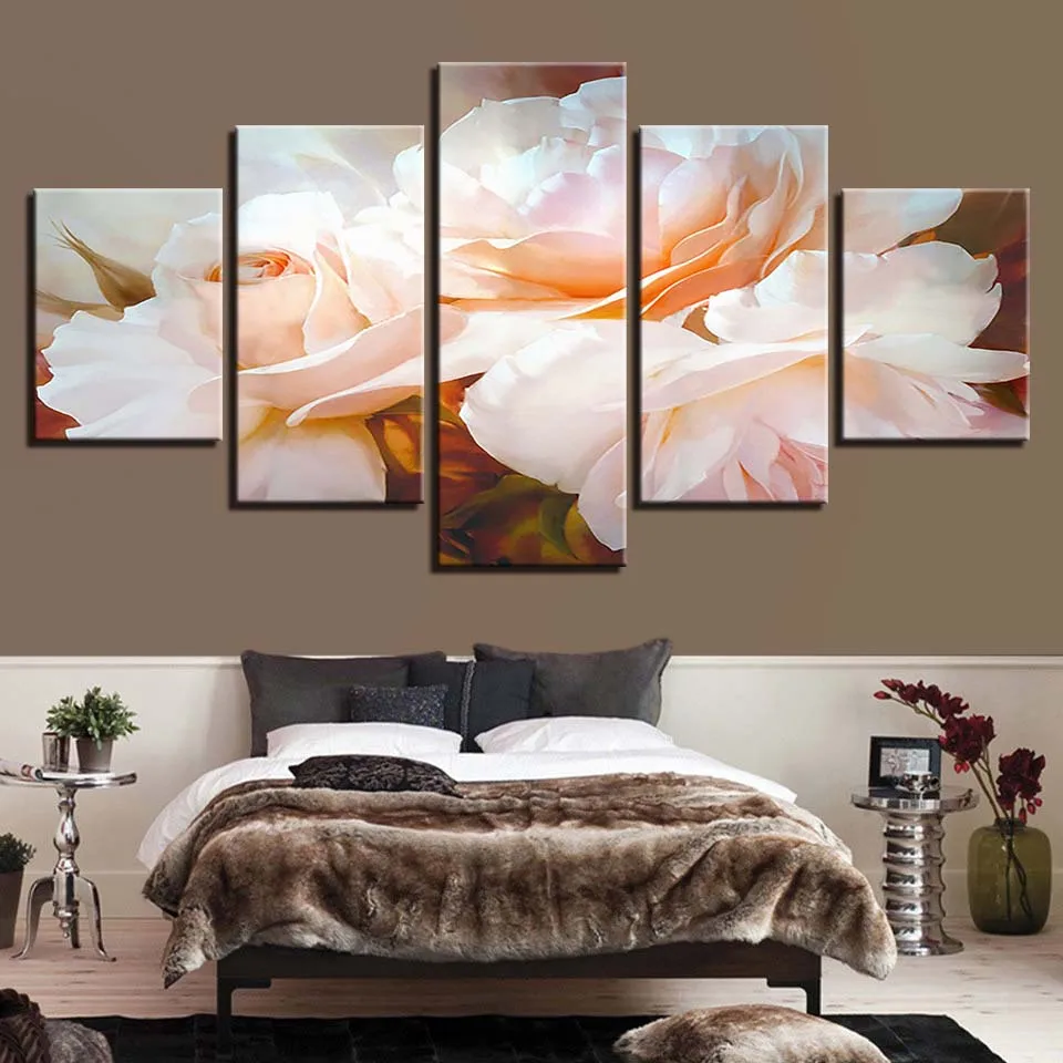 

Artwork Canvas Paintings HD Prints Home Decor Romantic 5 Pieces Rose Red Love Modular Landscape Pictures Creative Flower Poster