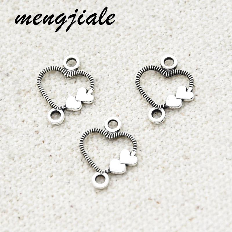 

100 шт.; Оптовая продажа; Детское нижнее белье старинное серебро сердце шармы-соединители из сплава в виде металлического Кулоны из нержавеющей стали для DIY ювелирные изделия ручной работы для производства комплектующих для 13*11 мм