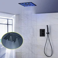 bathroom black shower system 16 inches ceiling spa mist rainfall showerhead panel 3ways thermostatic mixer led bath faucets