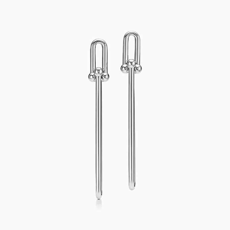 

TIFFON 1:1 925 Sterling Silver Long U-Shape Earrings Women Logo Original High Quality Fashion Luxury Jewelry Valentines Gift