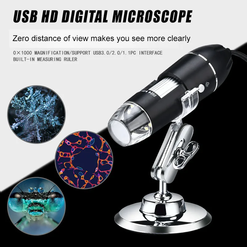 

1600X USB Digital Microscope Electronic Microscope Camera Endoscope 8 LED Magnifier Adjustable Magnification with Stand For PC