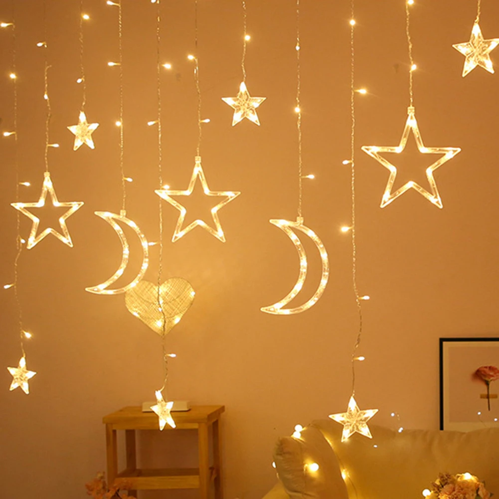 

LED Star Moon Curtain Lights Christmas Garlands String Fairy Lights 220V Outdoor For Wedding Holiday Party New Year Decor